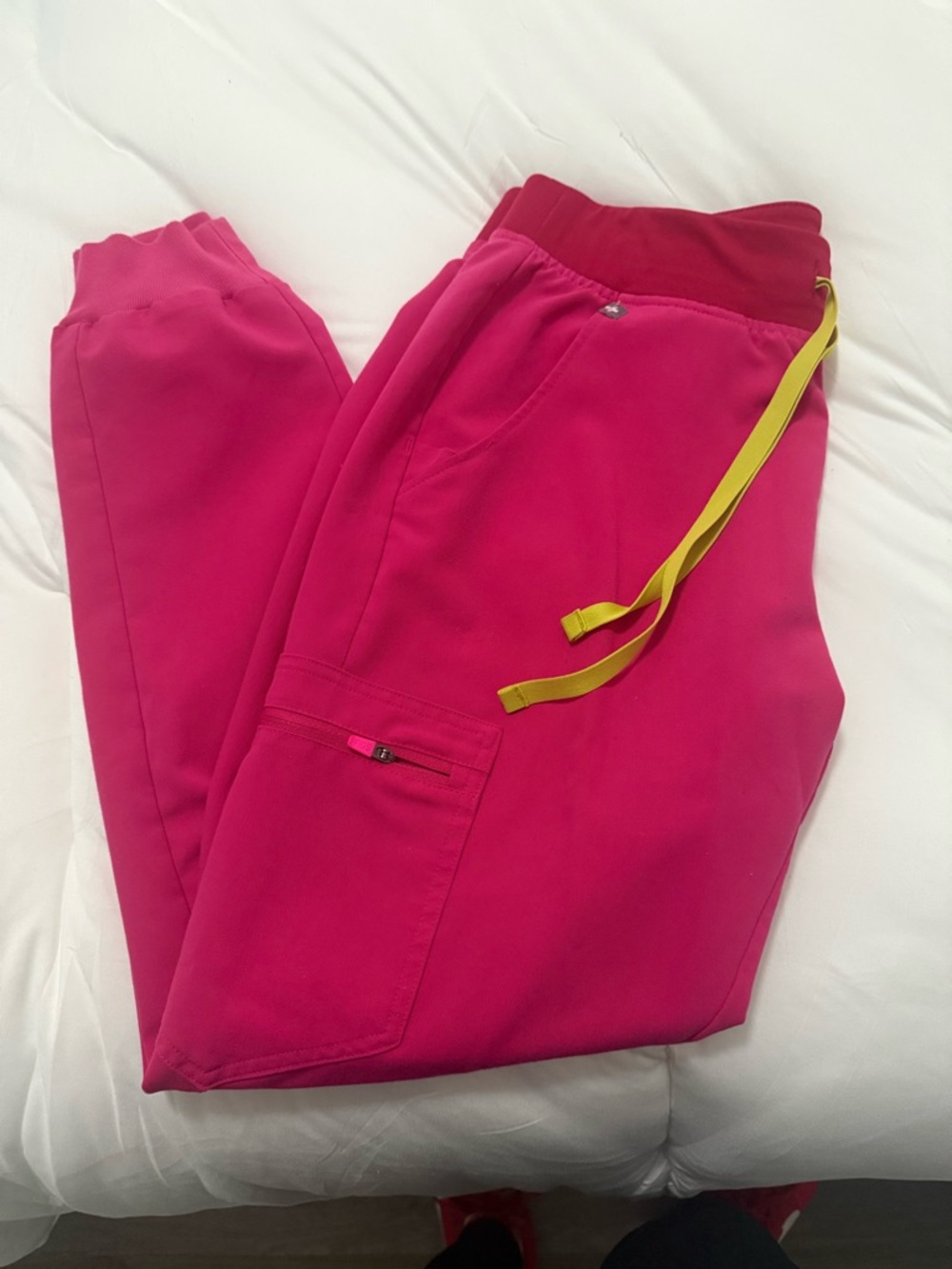 Figs Bright Pink Jogger Pants with Yellow Drawcord